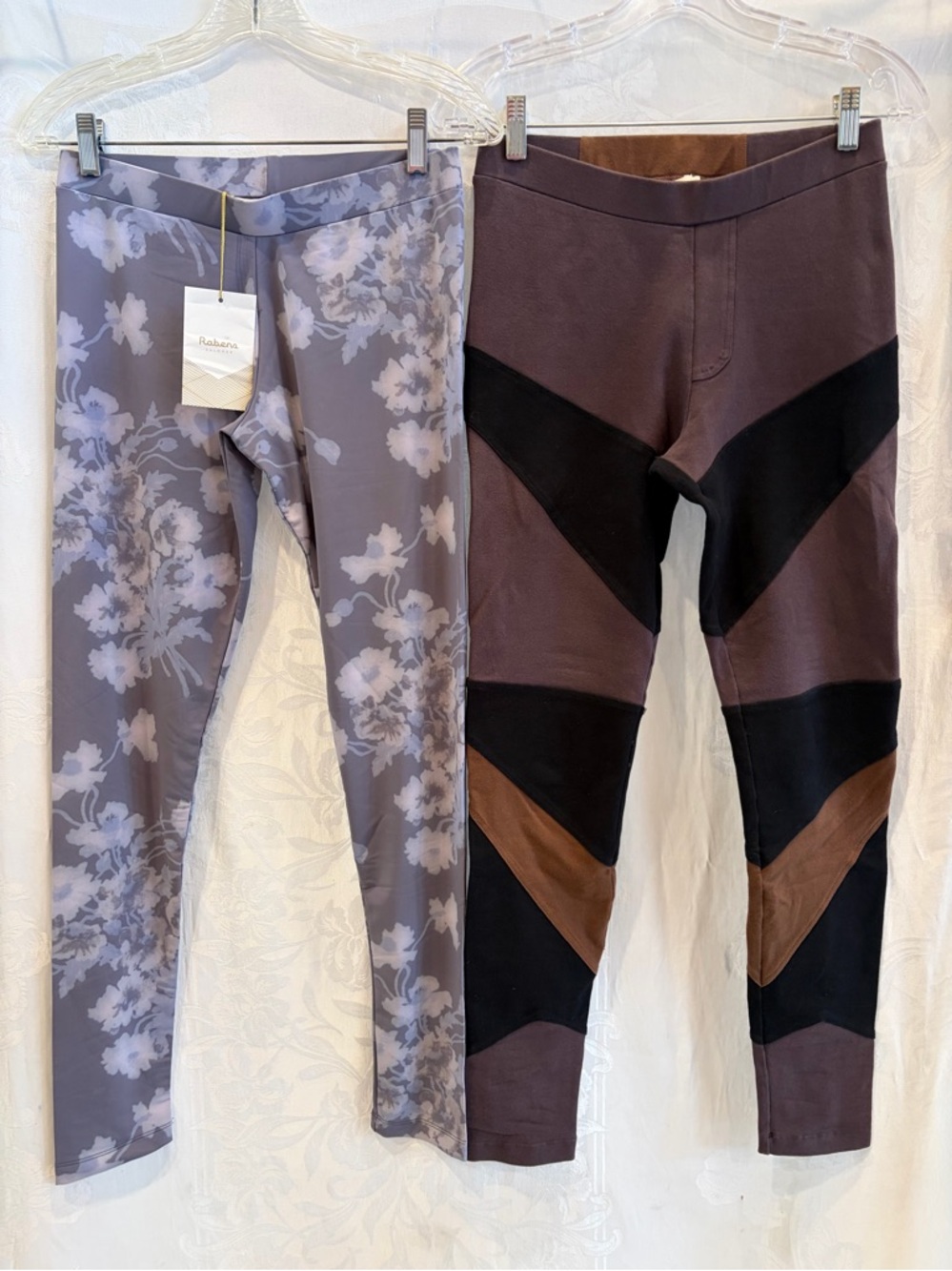New RABENS SALONER Dusty Blue Floral Leggings Pants Size Small $162 + Bonus Pair